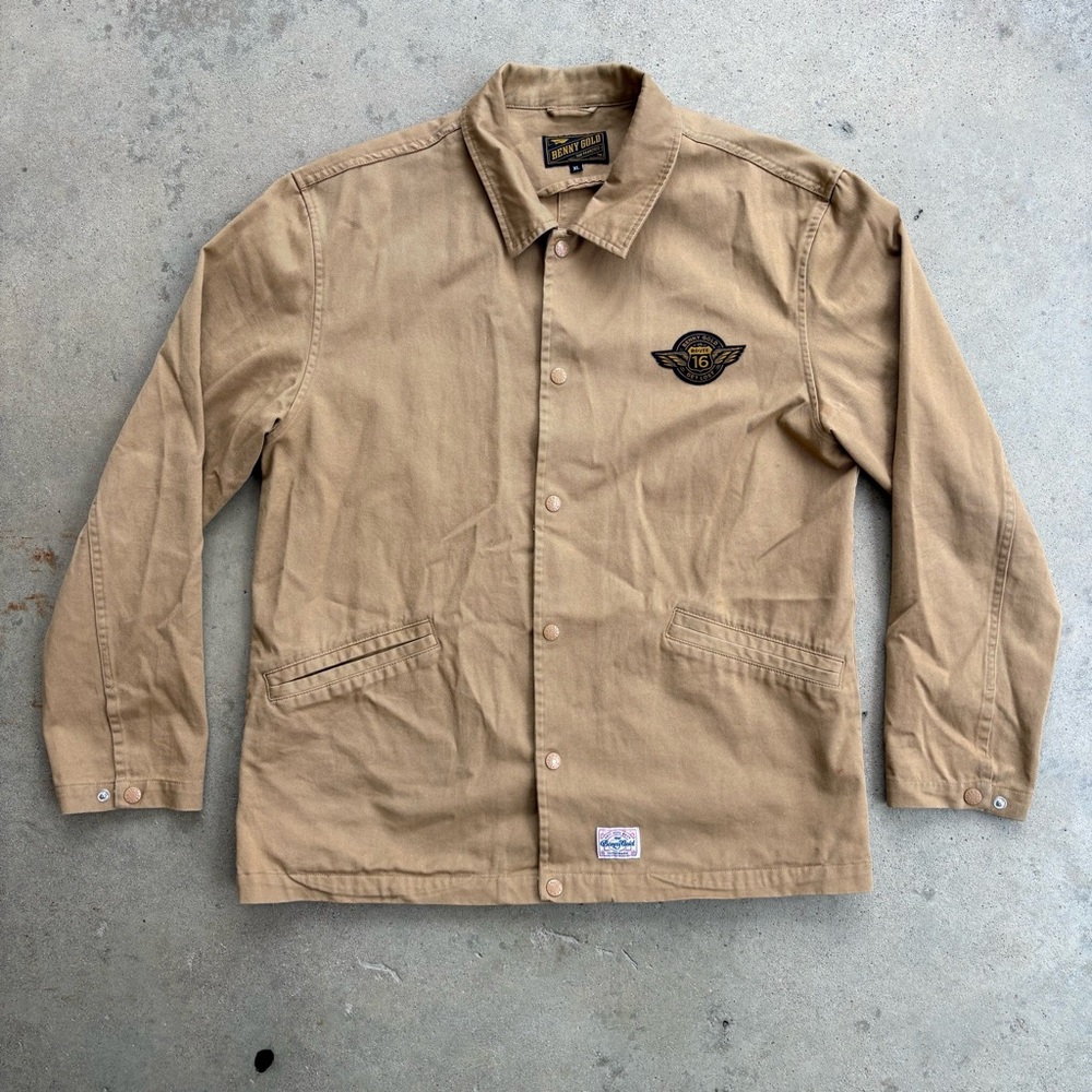 Benny Gold Route 16 Coach Jacket Men's XL Canvas Shacket Button Down Long Sleeve